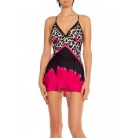 MORPHEW COLLECTION Black & Pink Silk Twill Leopard Flower Printed Dress Made From Vintage Scarf