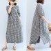 2021 black white plaid cotton dresses baggy loose half sleeve maxi dress side open