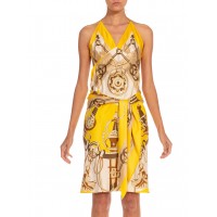 MORPHEW COLLECTION Yellow & Beige Silk Sagittarius Dress Made From Vintage Scarves