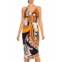 MORPHEW COLLECTION Brown & Orange Silk Twill Sagittarius Scarf Dress Made From Vintage Scarves