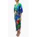 MORPHEW COLLECTION Royal Blue & Green Silk Parrot 2-Scarf Dress Made From Vintage Scarves