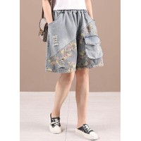 Organic Grey Patchwork Print Denim hot Pants