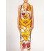 MORPHEW COLLECTION Yellow & Red Bias Cut Silk Jacquard Sagittarius Multi-Way Scarf Dress