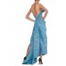 MORPHEW ATELIER Aquamarine Blue Rayon & Silk Damask Strapless Asymmetrical Gown