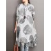 Women Cotton Tree Ring Floral Print Long Sleeve Button Down Casual Shirts Dress