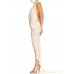 MORPHEW ATELIER Ivory Rayon Blend Jersey Asymmetrically Draped Sexy Gown With Metal Mesh & Swarovski Crystals