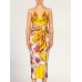 MORPHEW COLLECTION Yellow & Red Bias Cut Silk Jacquard Sagittarius Multi-Way Scarf Dress