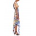 MORPHEW COLLECTION White & Blue Silk Twill Chain Status Print 3-Scarf Dress Made From Vintage Scarves