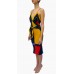 MORPHEW COLLECTION Black, Yellow, Green & Red Silk Geometric Scarf Dress Made From Louis Feraud Vintage