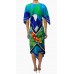 MORPHEW COLLECTION Royal Blue & Green Silk Parrot 2-Scarf Dress Made From Vintage Scarves