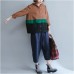 autumn fashion patchwork chocolate cotton coat loose  chunky cardigans outwear