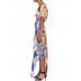 MORPHEW COLLECTION White & Blue Silk Twill Chain Status Print 3-Scarf Dress Made From Vintage Scarves