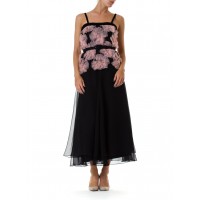 MORPHEW ATELIER Black & Pink Chiffon Chanel Inspired Gown Made With 1980S Ribbon Lace