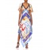 MORPHEW COLLECTION White & Blue Silk Twill Chain Status Print 3-Scarf Dress Made From Vintage Scarves